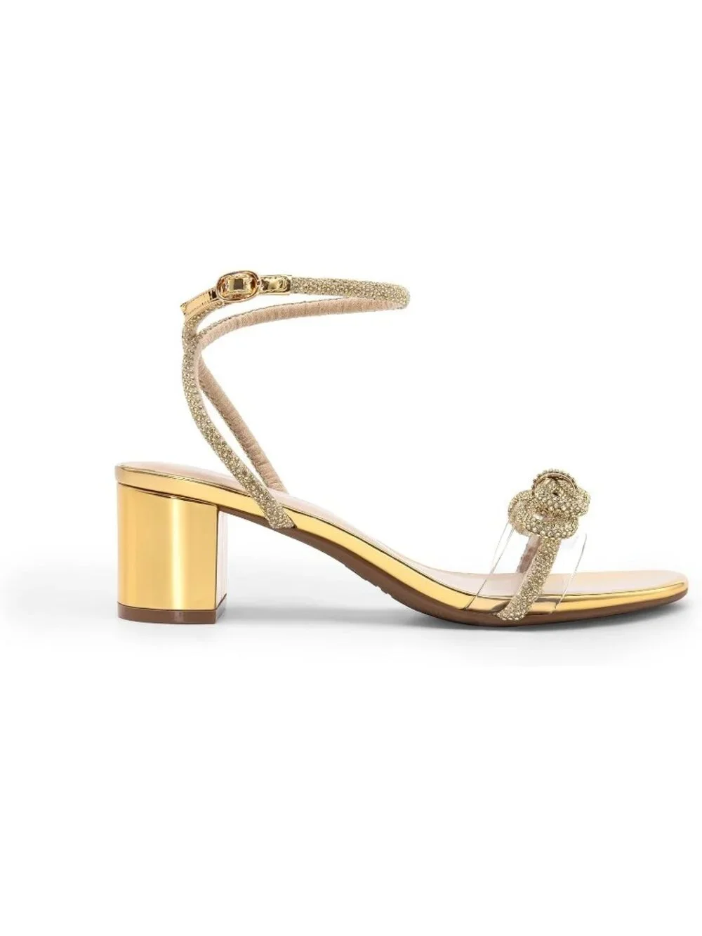 Dream Pairs Women's Gold Open Toe Rhinestone Double Bow Chunky Sandals